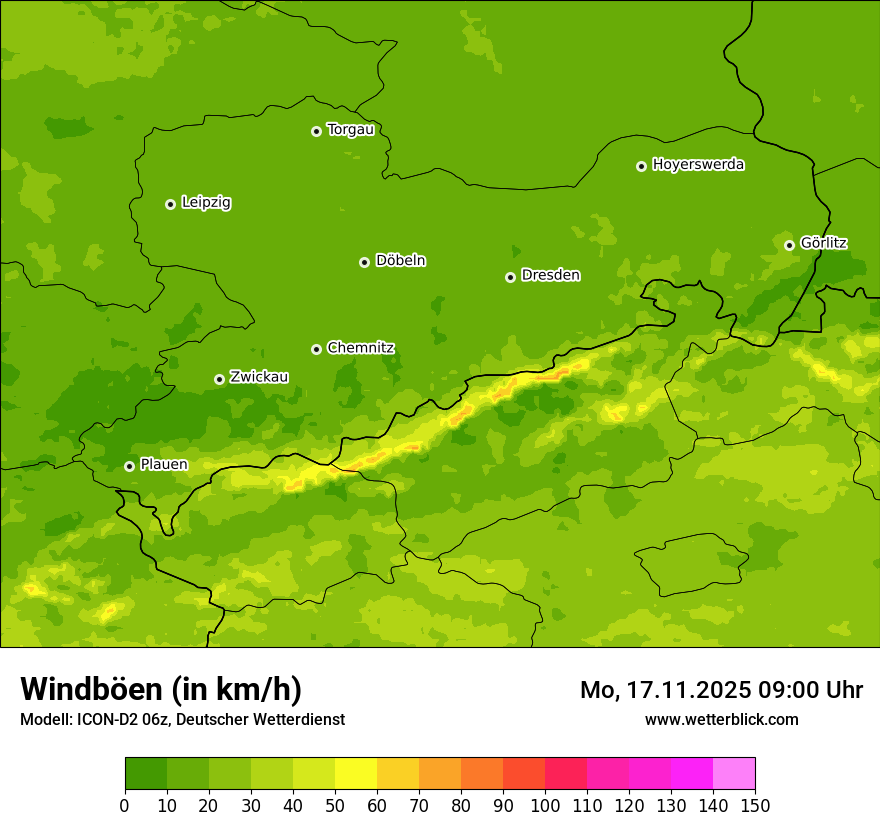 Modellkarten Windgeschwindigkeit