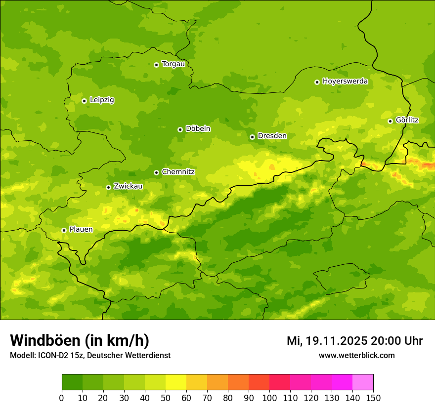 Modellkarten Windgeschwindigkeit