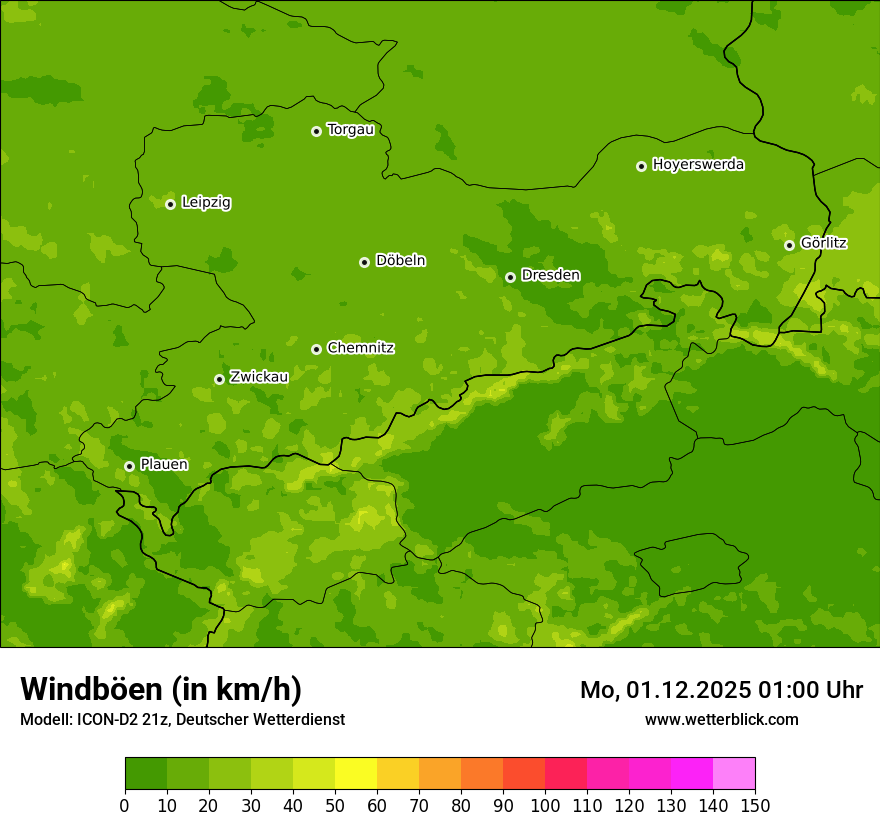 Modellkarten Windgeschwindigkeit