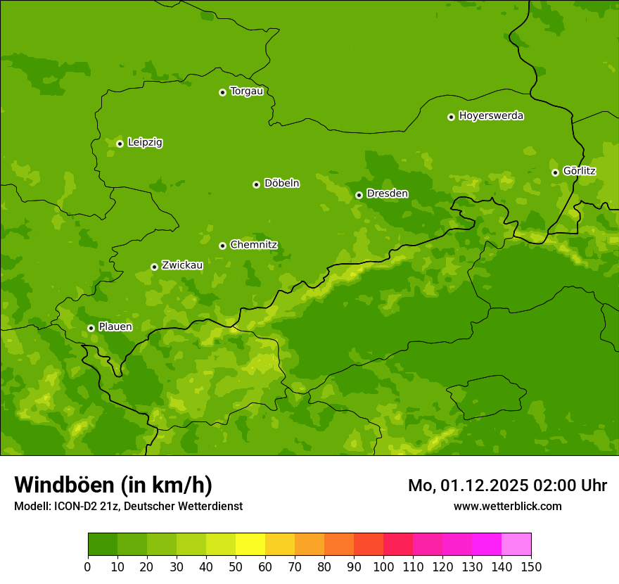 Modellkarten Windgeschwindigkeit