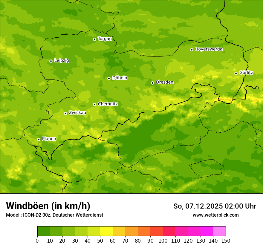 Modellkarten Windgeschwindigkeit