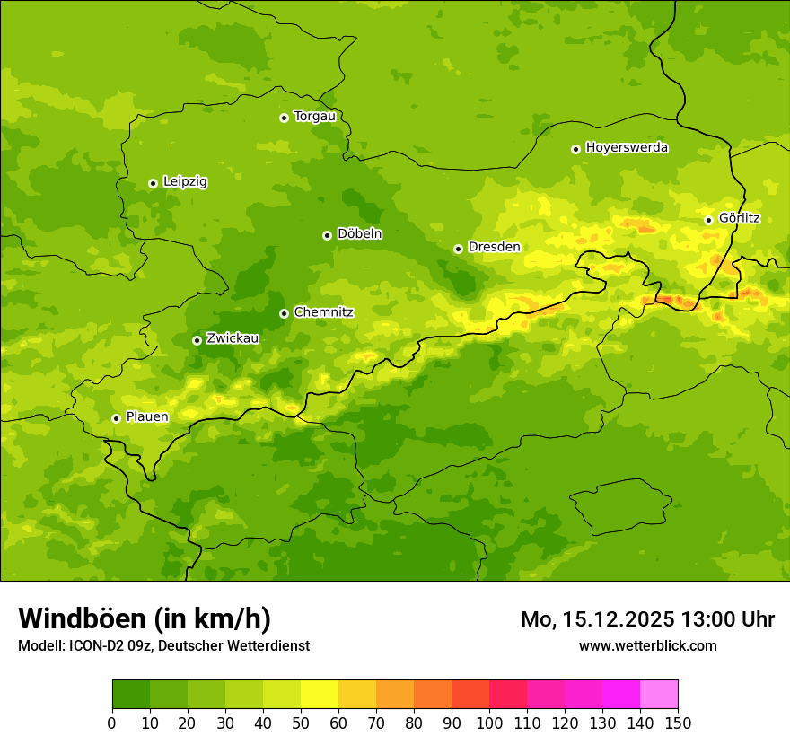 Modellkarten Windgeschwindigkeit