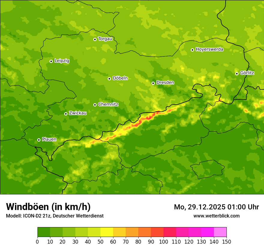 Modellkarten Windgeschwindigkeit