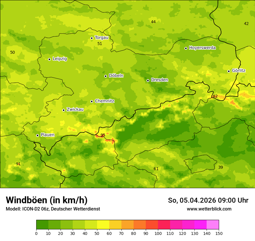 Modellkarte ICON-D2 – vmax – sn
