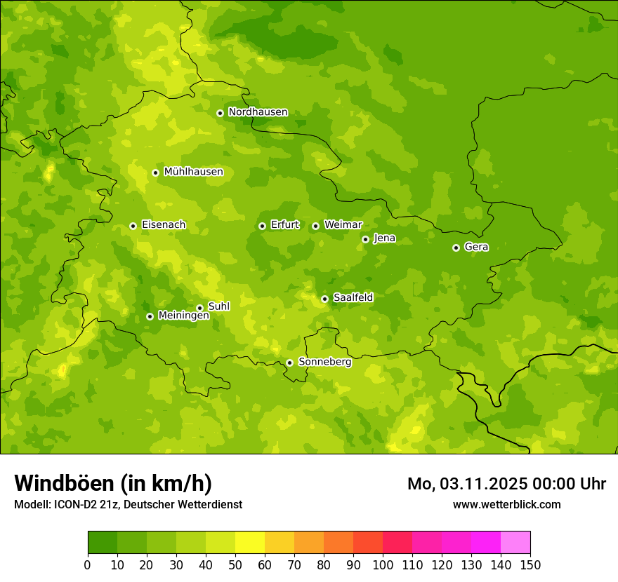Modellkarten Windgeschwindigkeit