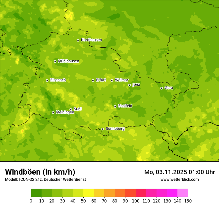 Modellkarten Windgeschwindigkeit