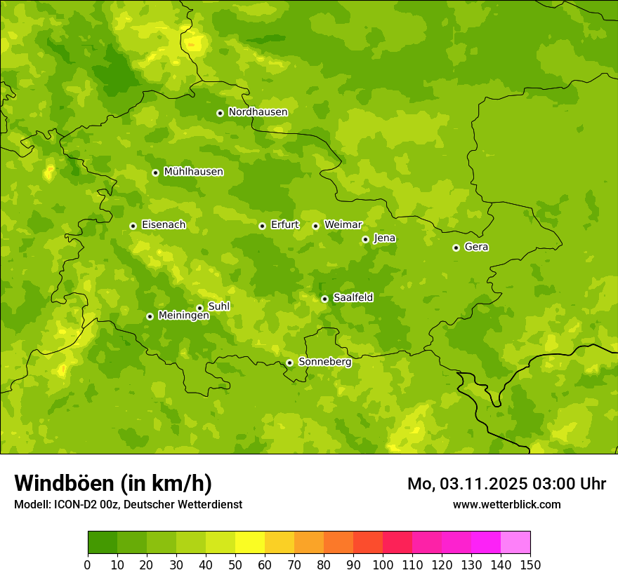 Modellkarten Windgeschwindigkeit