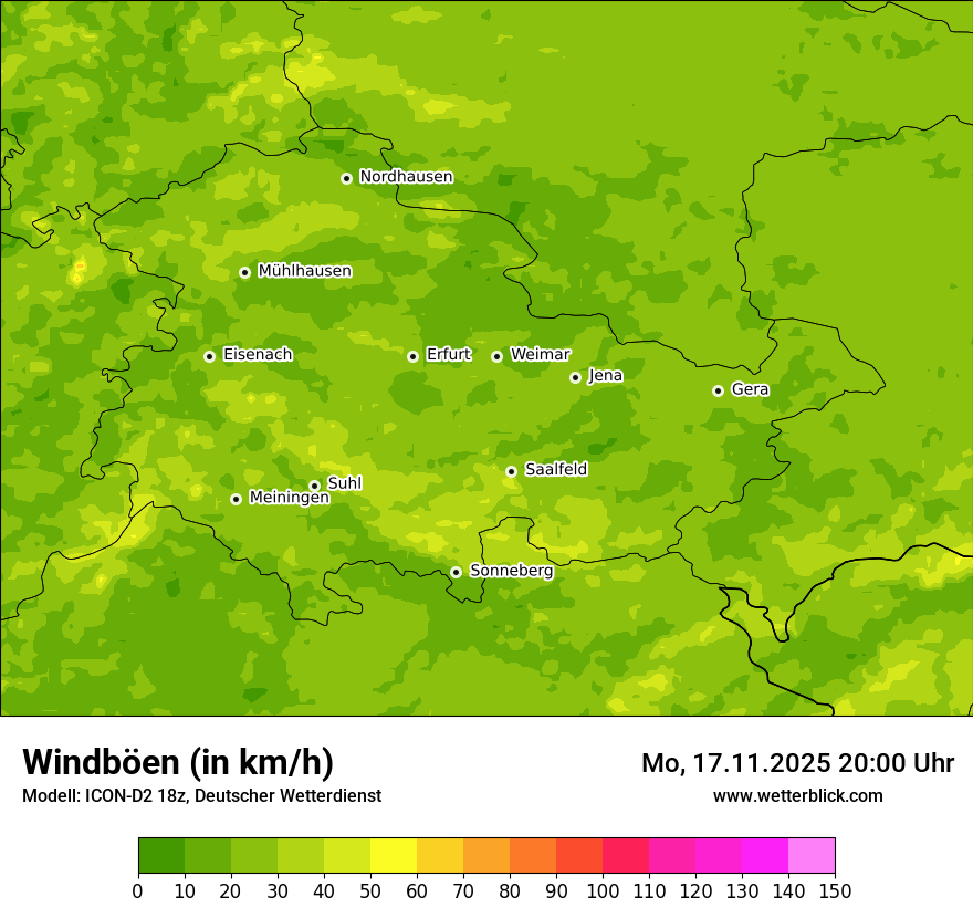 Modellkarten Windgeschwindigkeit