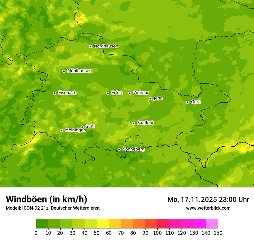 Modellkarten Windgeschwindigkeit