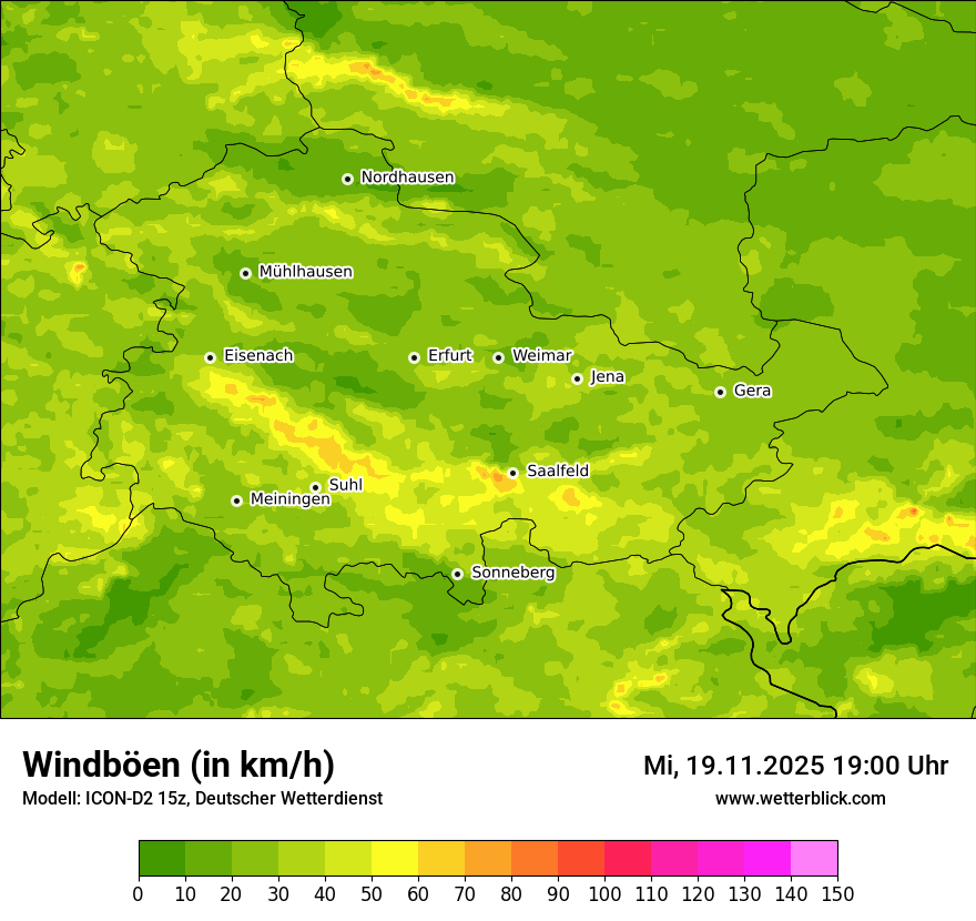 Modellkarten Windgeschwindigkeit