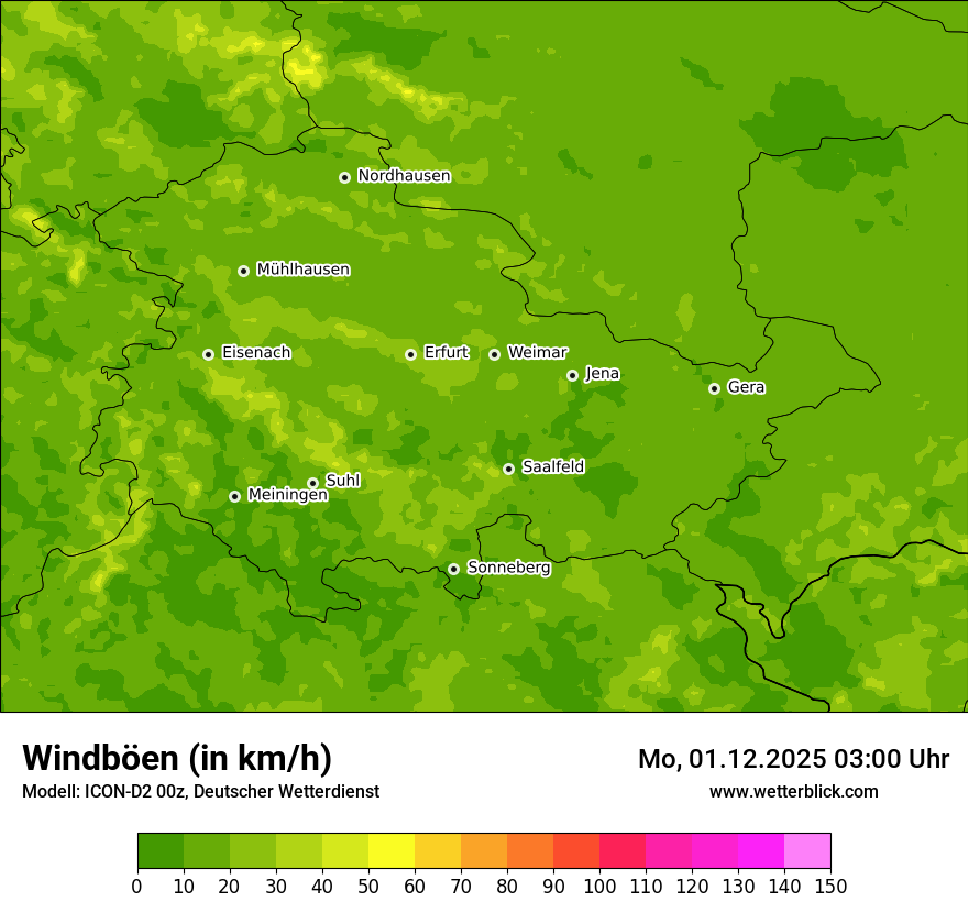 Modellkarten Windgeschwindigkeit