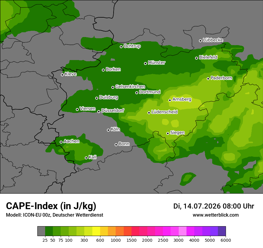 Modellkarte ICON-EU – cape – nrw