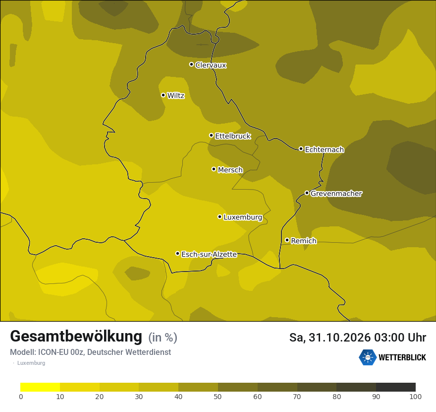 Modellkarte ICON-EU – clct – luxemburg