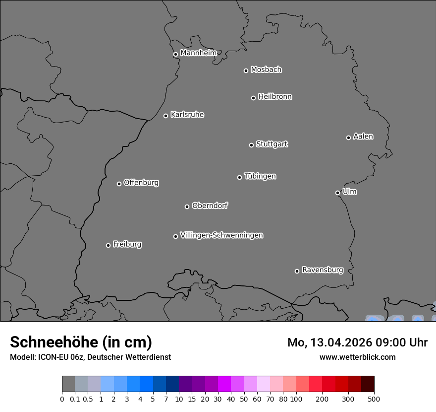 Modellkarte ICON-EU – h_snow – bw
