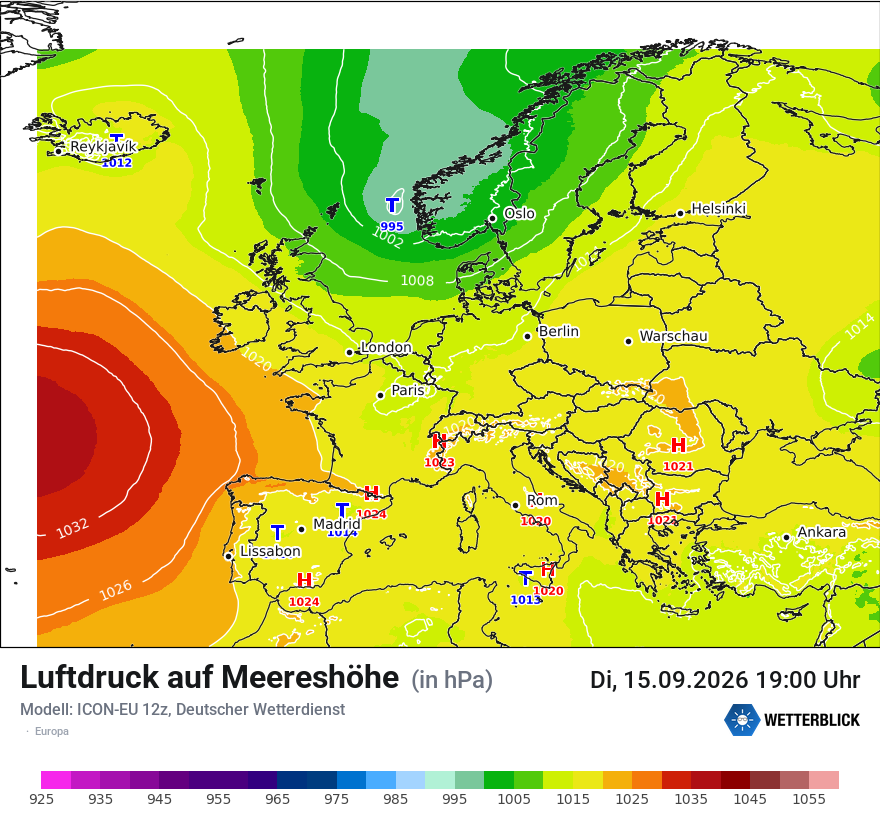 Modellkarte ICON-EU – pmsl – europa