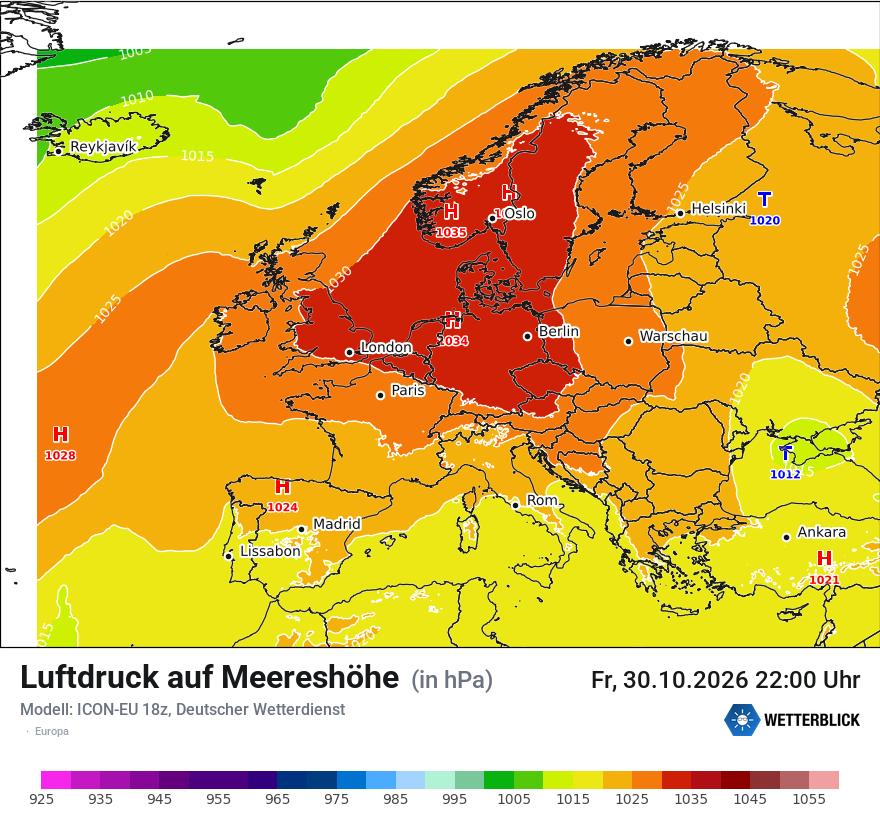 Modellkarte ICON-EU – pmsl – europa