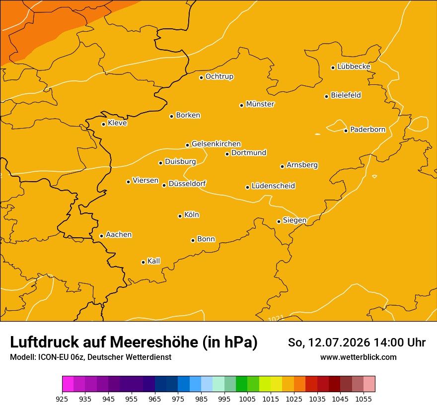 Modellkarte ICON-EU – pmsl – nrw