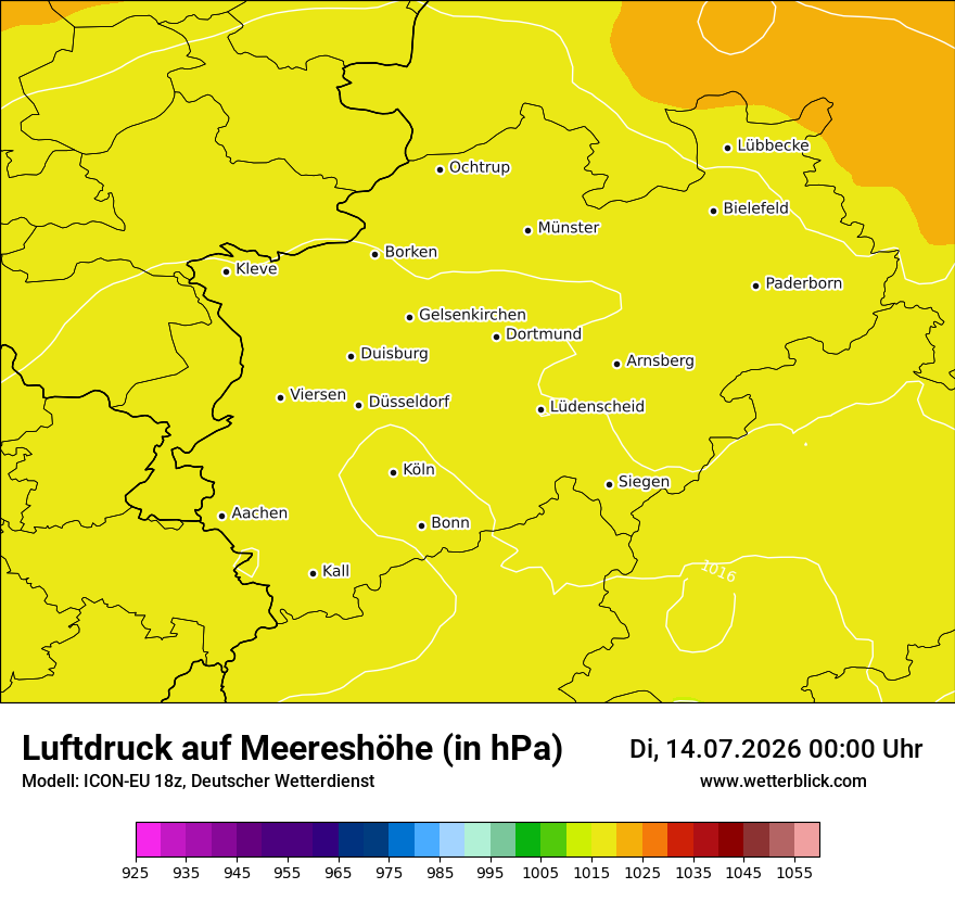 Modellkarte ICON-EU – pmsl – nrw