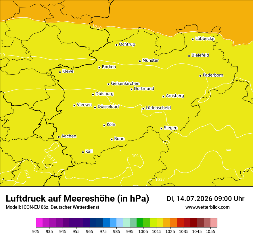 Modellkarte ICON-EU – pmsl – nrw