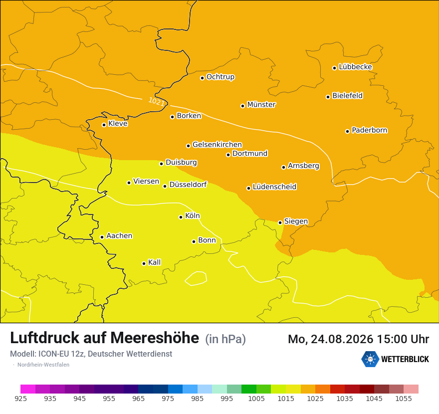 Modellkarte ICON-EU – pmsl – nrw