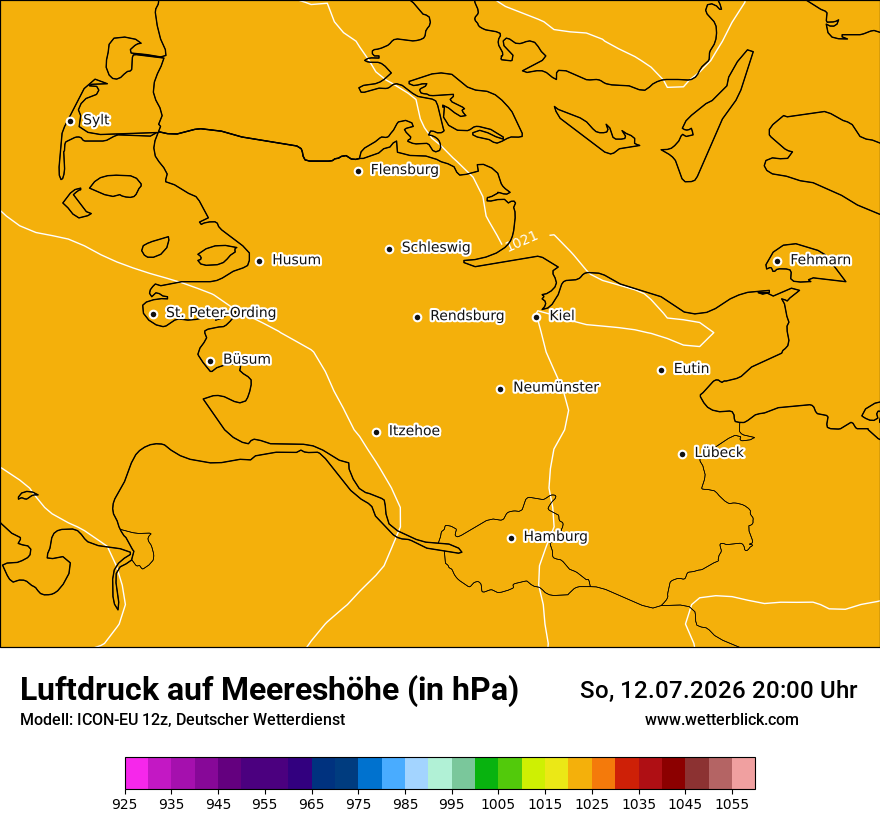 Modellkarte ICON-EU – pmsl – sh