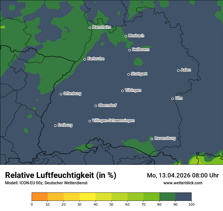 Modellkarte ICON-EU – relhum – bw