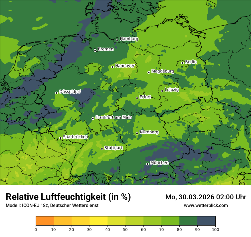 Modellkarte ICON-EU – relhum – deutschland