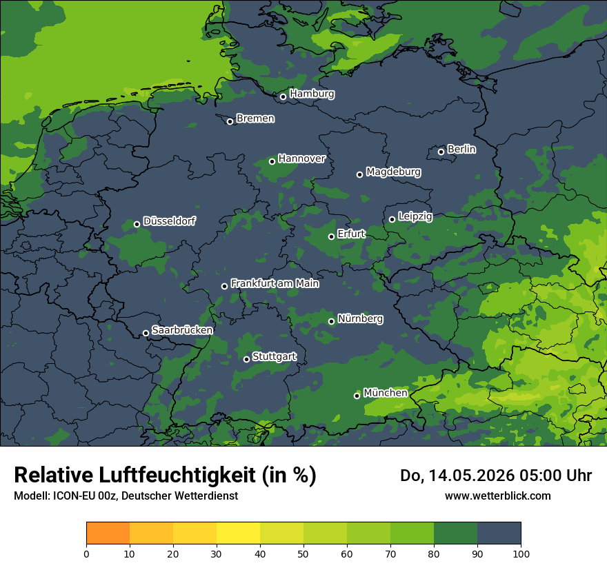 Modellkarte ICON-EU – relhum – deutschland