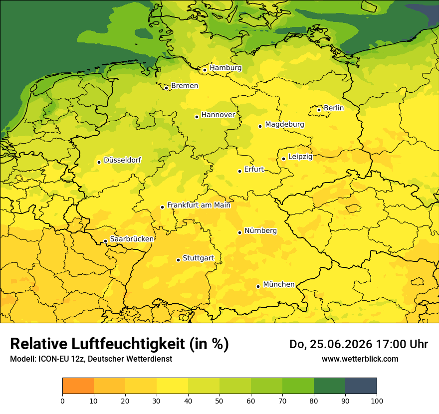Modellkarte ICON-EU – relhum – deutschland