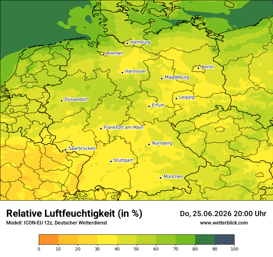 Modellkarte ICON-EU – relhum – deutschland