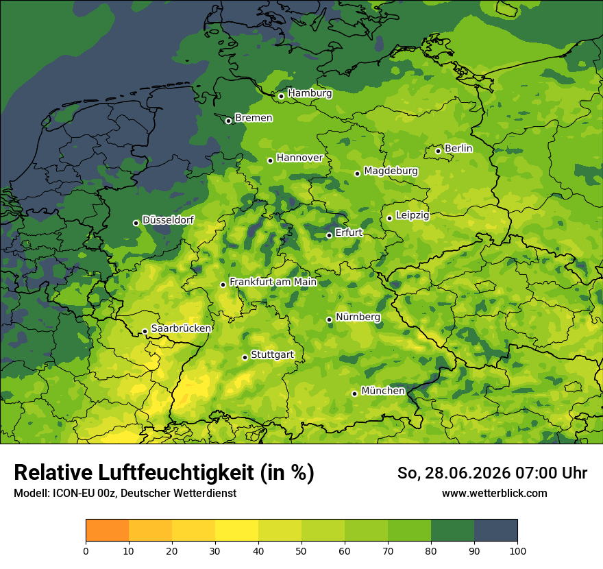 Modellkarte ICON-EU – relhum – deutschland