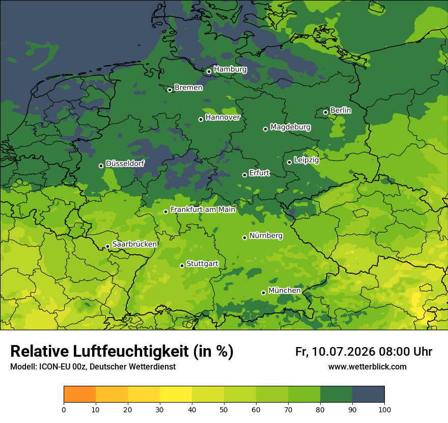 Modellkarte ICON-EU – relhum – deutschland