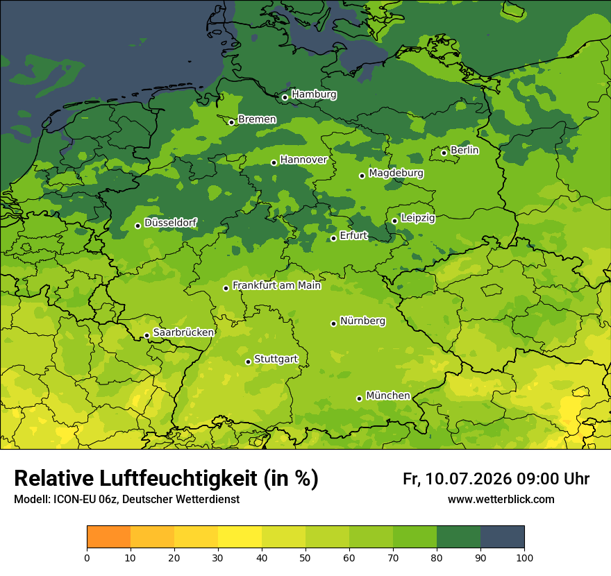 Modellkarte ICON-EU – relhum – deutschland