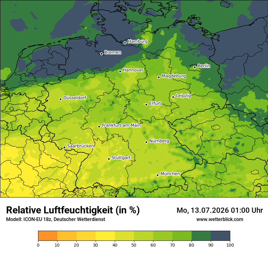 Modellkarte ICON-EU – relhum – deutschland