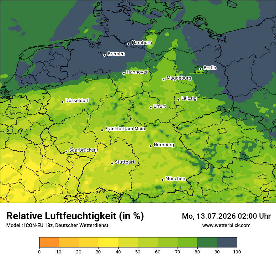 Modellkarte ICON-EU – relhum – deutschland
