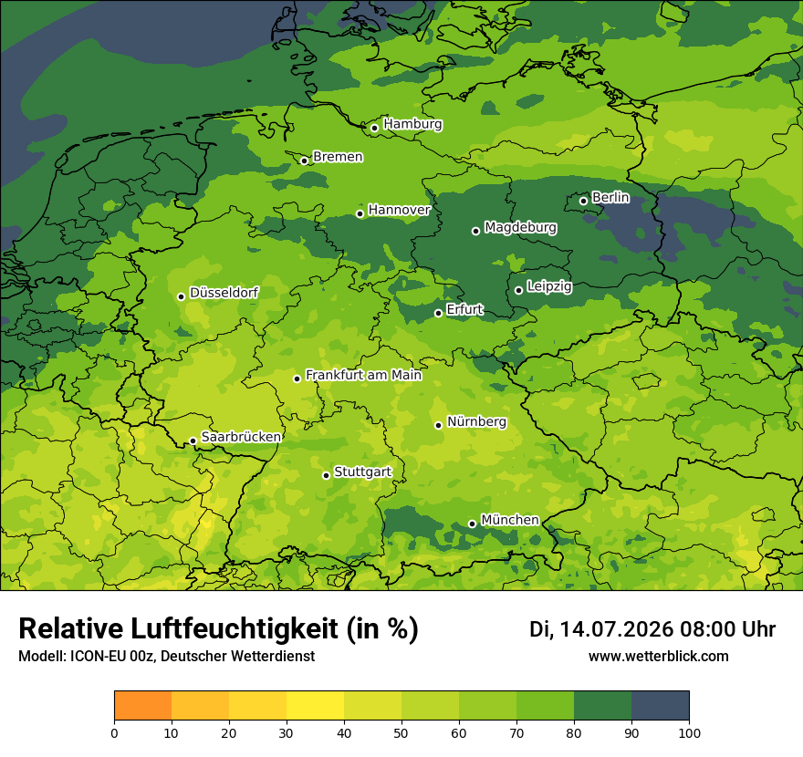 Modellkarte ICON-EU – relhum – deutschland