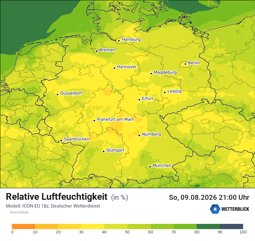 Modellkarte ICON-EU – relhum – deutschland