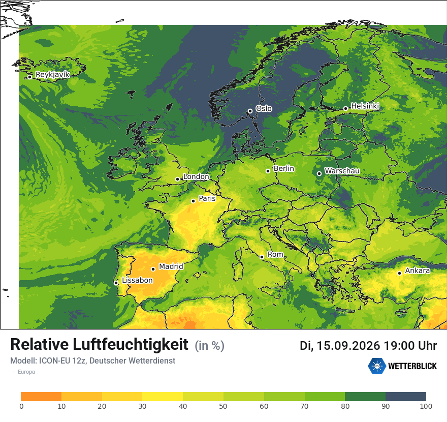 Modellkarte ICON-EU – relhum – europa