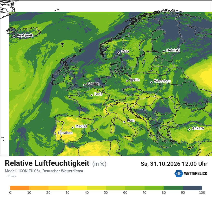 Modellkarte ICON-EU – relhum – europa