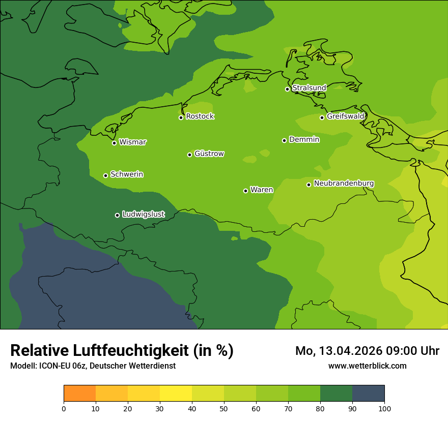 Modellkarte ICON-EU – relhum – mv