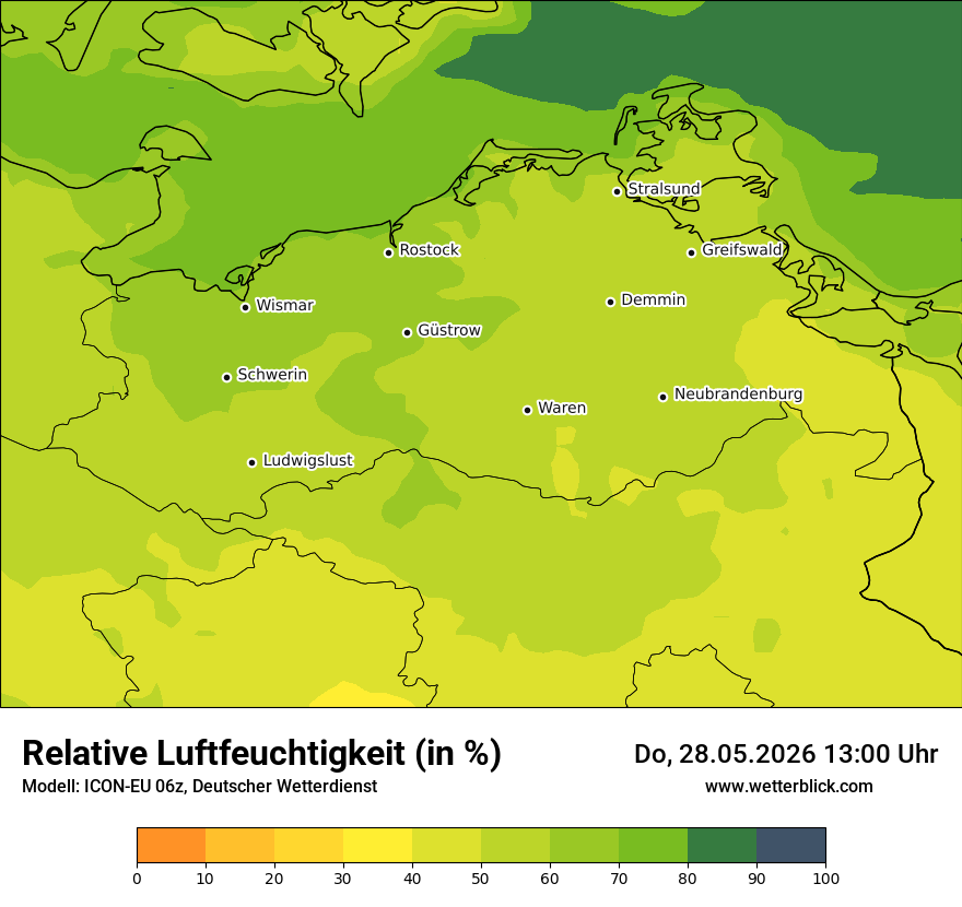 Modellkarte ICON-EU – relhum – mv