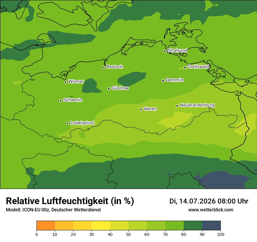 Modellkarte ICON-EU – relhum – mv