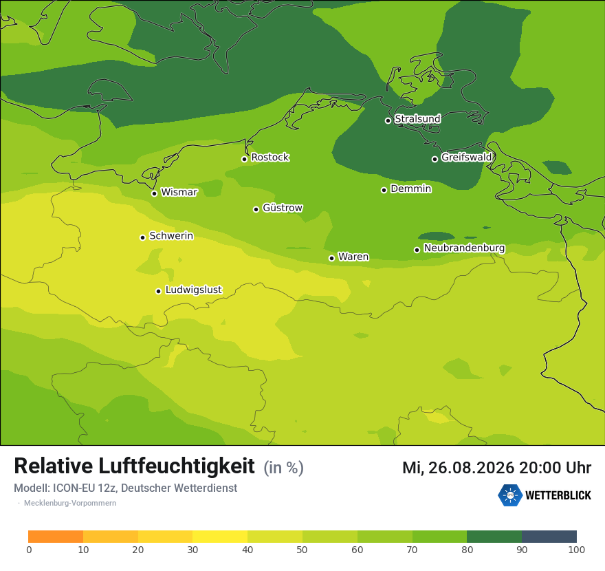 Modellkarte ICON-EU – relhum – mv