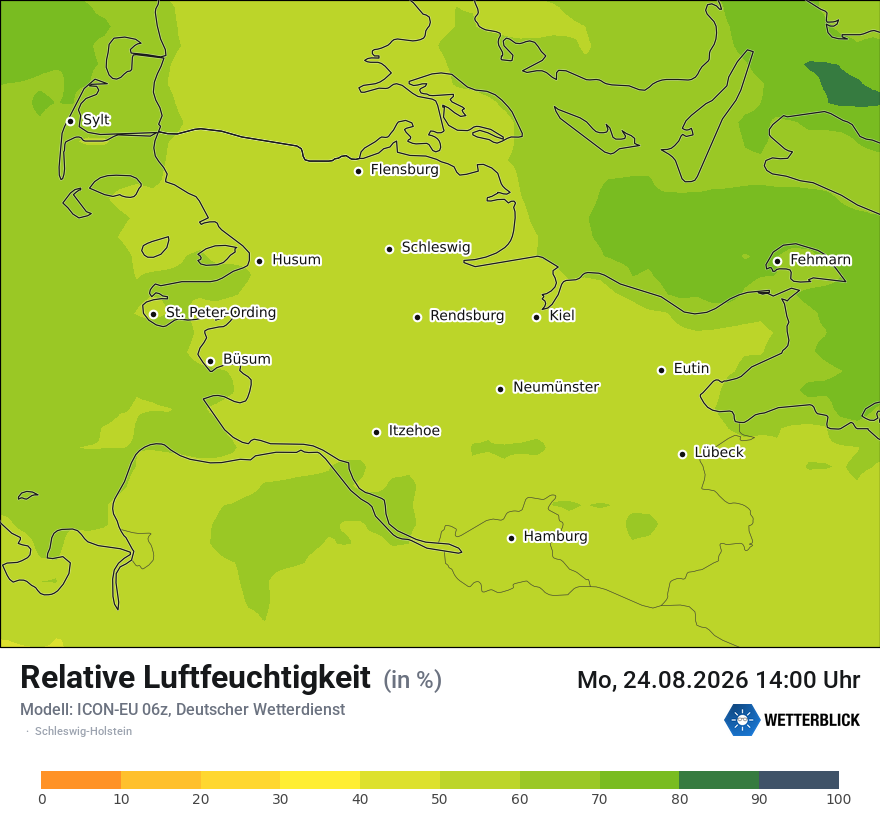 Modellkarte ICON-EU – relhum – sh