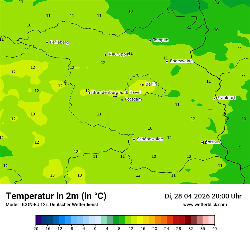 Modellkarte ICON-EU – t2m – bb