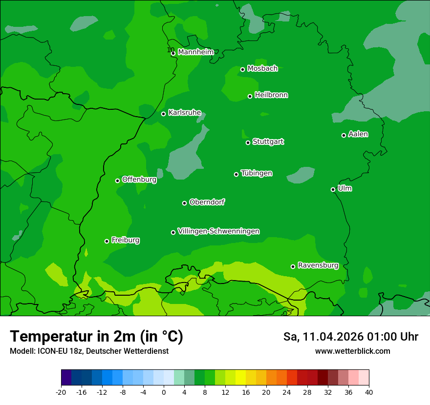Modellkarte ICON-EU – t2m – bw