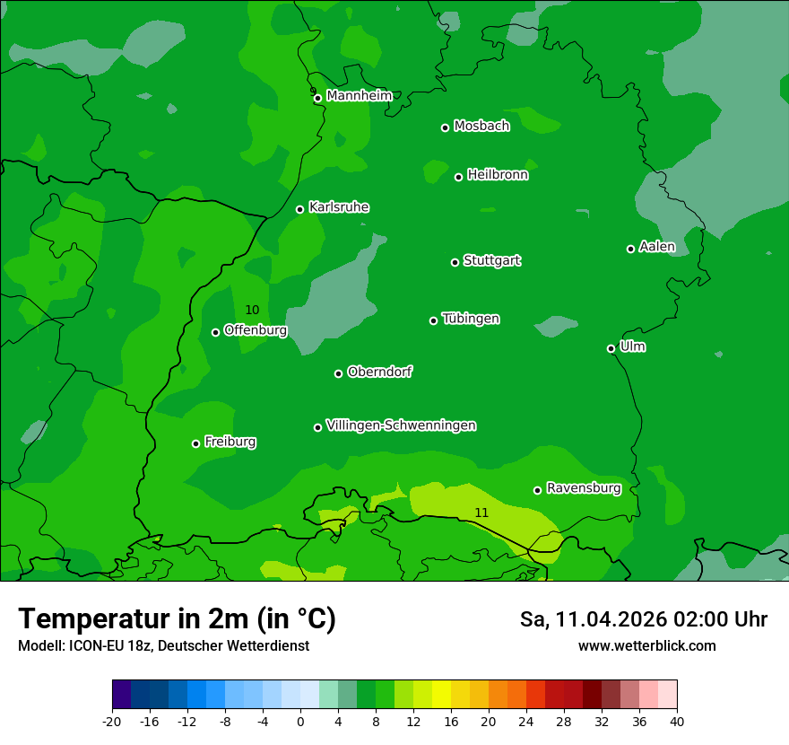 Modellkarte ICON-EU – t2m – bw