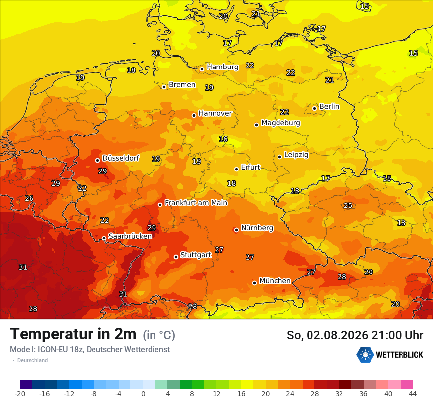 Modellkarte ICON-EU – t2m – deutschland