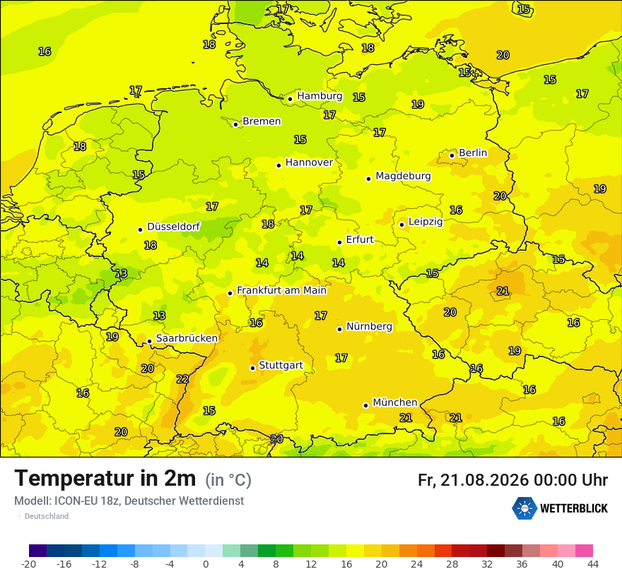 Modellkarte ICON-EU – t2m – deutschland