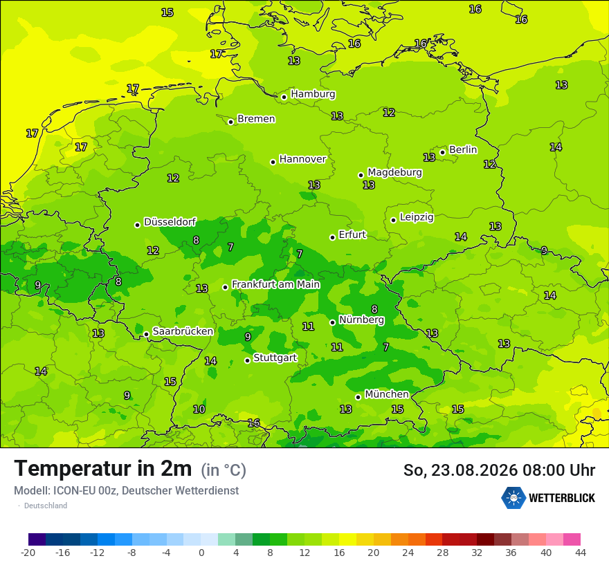 Modellkarte ICON-EU – t2m – deutschland